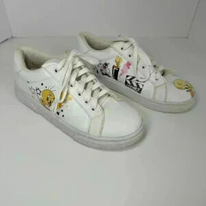 DOGO Sneakers Vegan Leather Tweety and Sylvester White Women Size 6